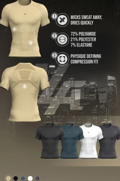 Shirts<Youngla 425-Iron Compression Tees Black|Bleached Sand|Dark Slate|Deep Teal
