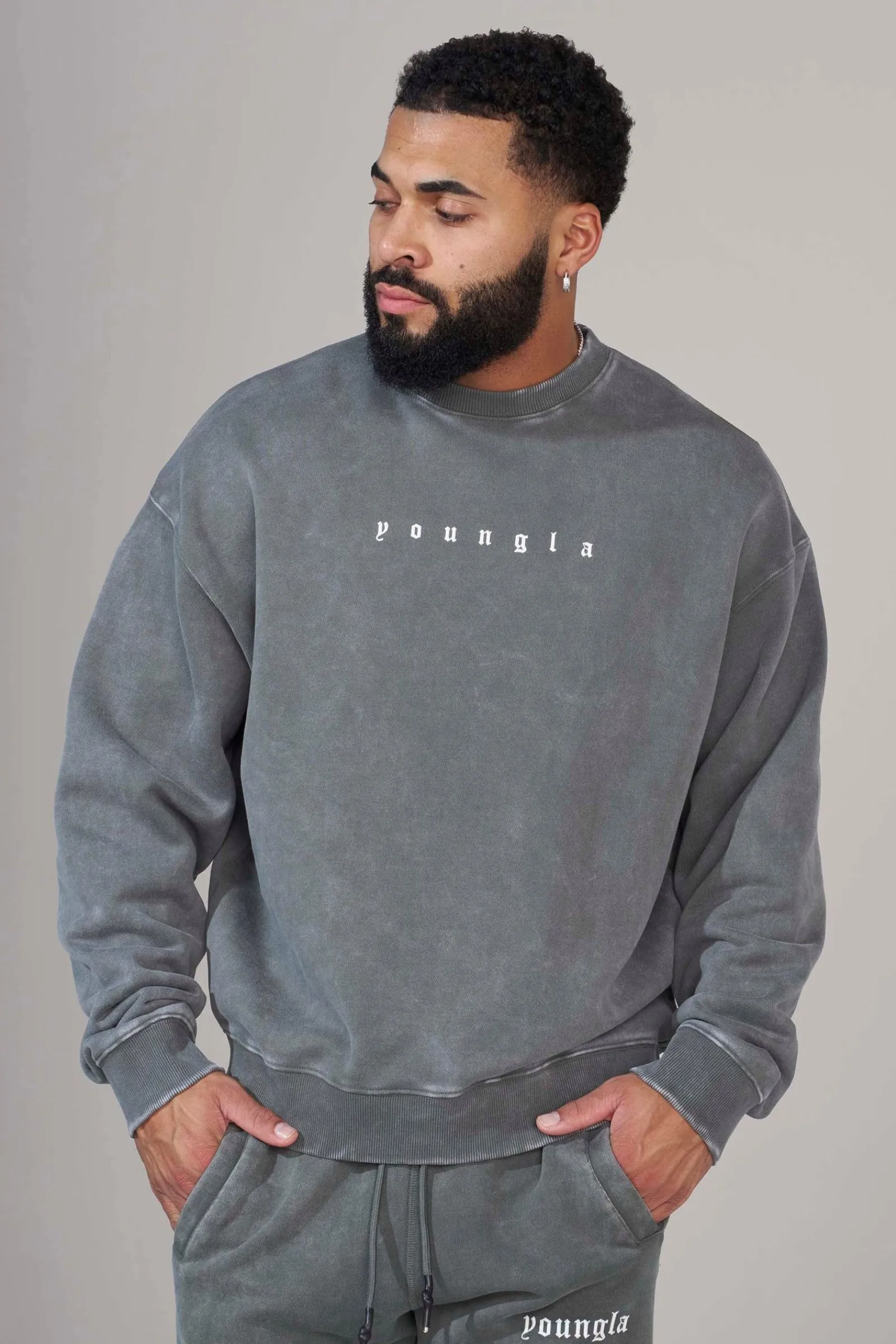 Outerwear<Youngla 5099-Love Sets-Crewnecks Black Wash|Beige Wash|Grey Wash|Lavender Wash