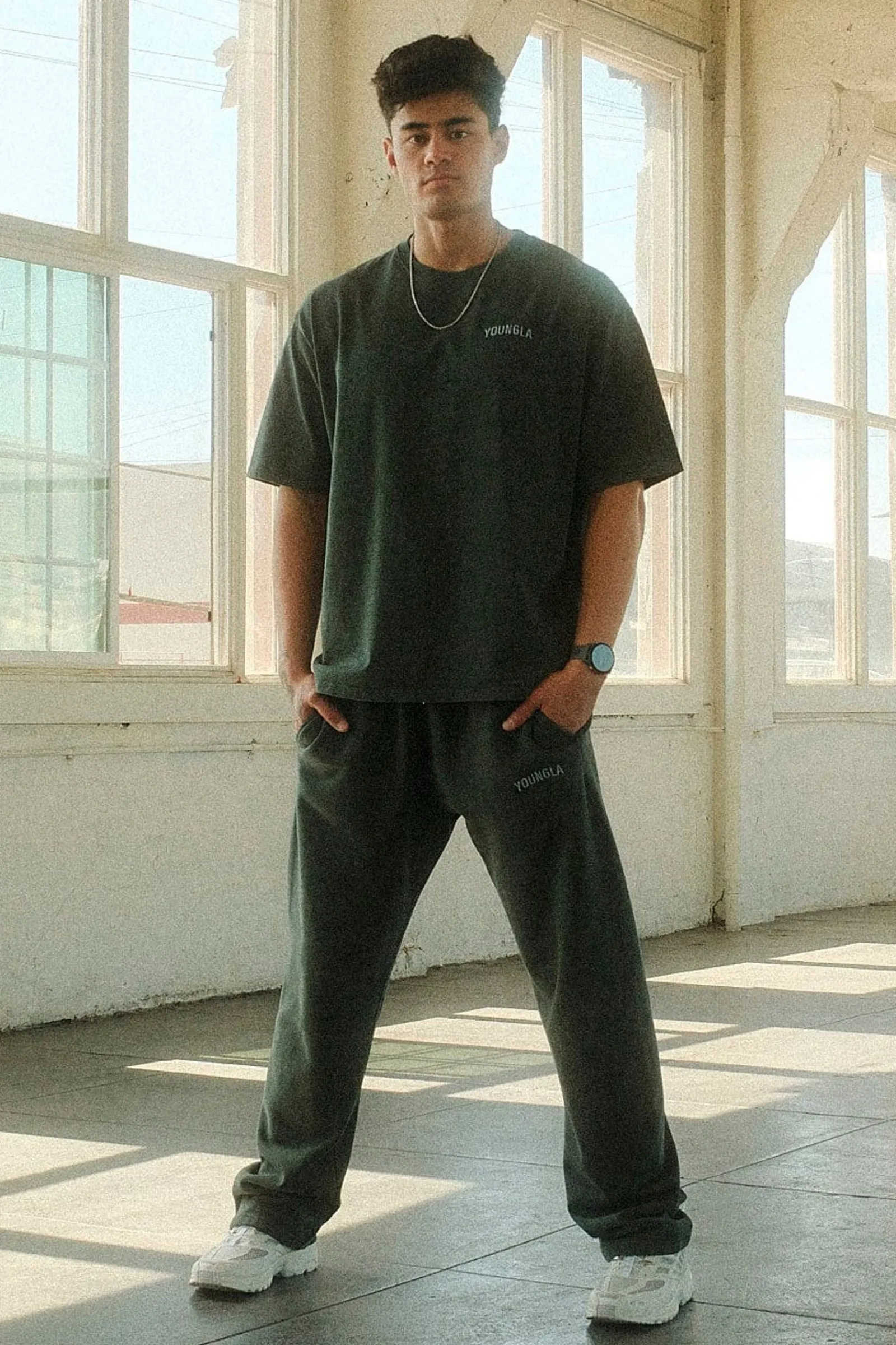Joggers<Youngla 2078-Minimal No Cuff Joggers Black Wash|Burgundy Wash|Coal Wash|Sky Blue Wash