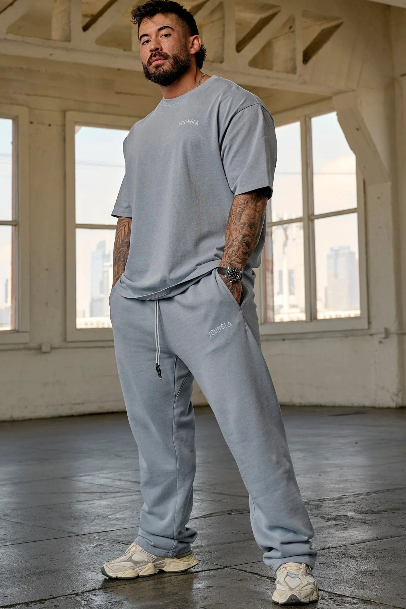 Joggers<Youngla 2078-Minimal No Cuff Joggers Black Wash|Burgundy Wash|Coal Wash|Sky Blue Wash