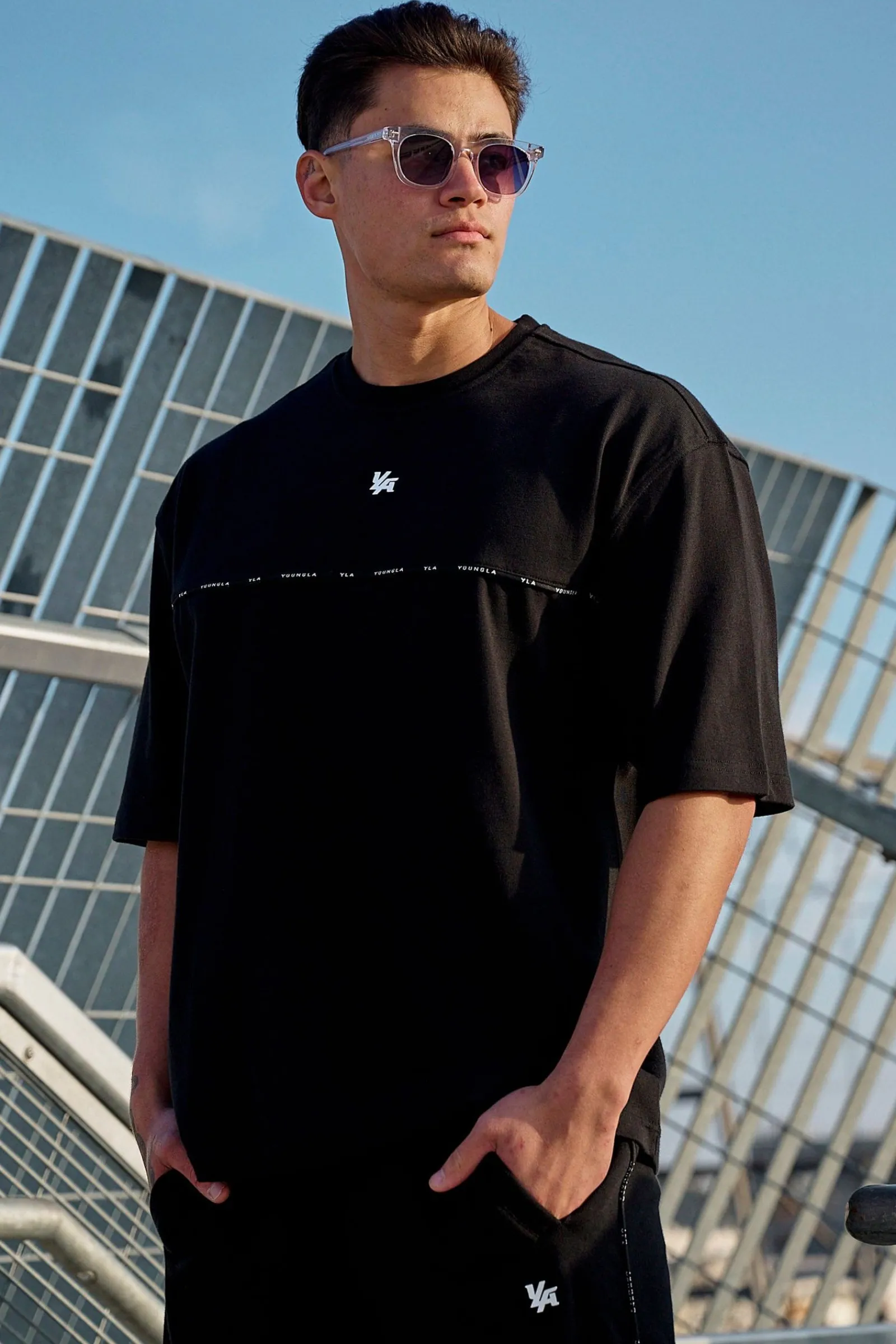 Shirts<Youngla 4043-Piping Collection-Tees Black|Coal|Light Blue|Off-White