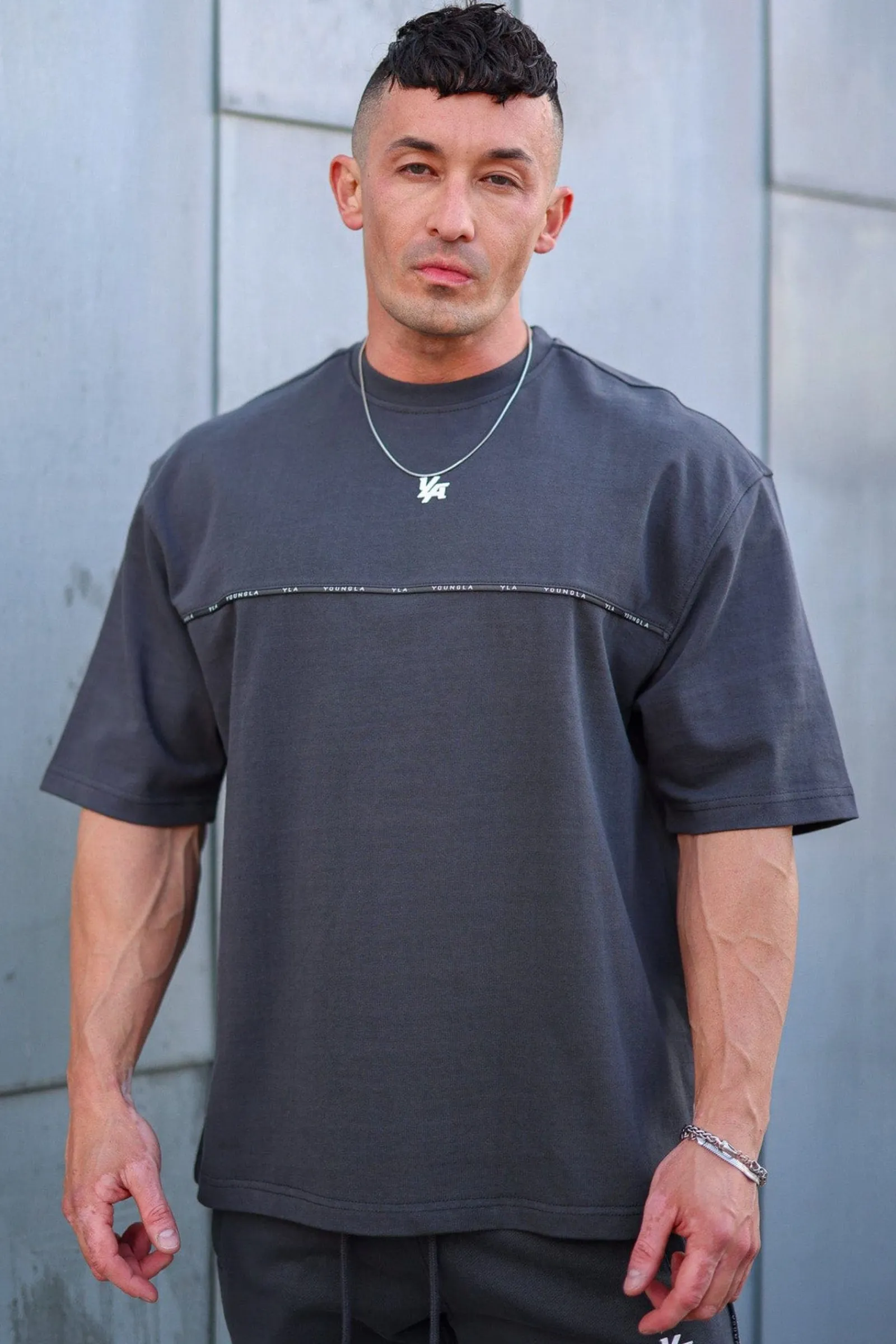 Shirts<Youngla 4043-Piping Collection-Tees Black|Coal|Light Blue|Off-White
