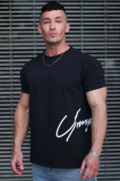 Shirts<Youngla 462-Side Signature Tees Black|Brown|Burgundy|Deep Purple