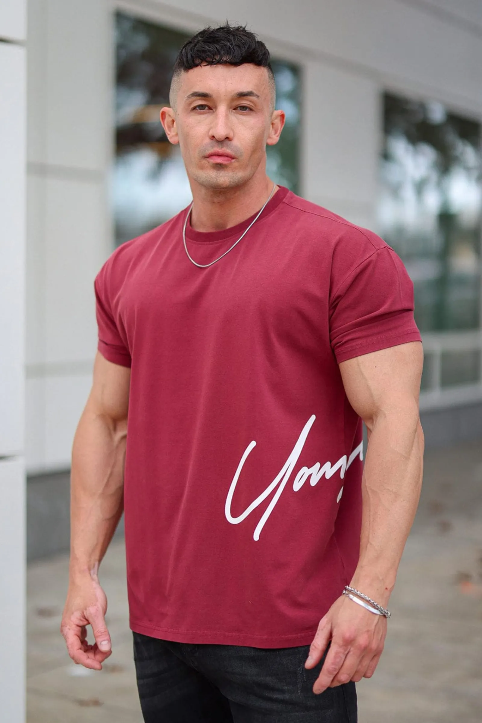 Shirts<Youngla 462-Side Signature Tees Black|Brown|Burgundy|Deep Purple