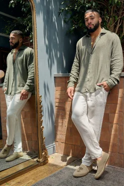Pants & Jeans<Youngla 621-Simply Linen Pants Black|Blue Striped|Off-White|Olive Green