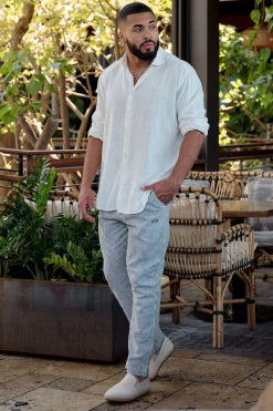 Pants & Jeans<Youngla 621-Simply Linen Pants Black|Blue Striped|Off-White|Olive Green