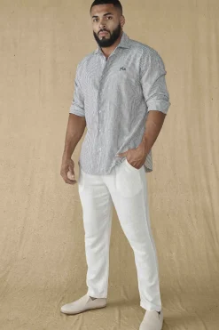 Pants & Jeans<Youngla 621-Simply Linen Pants Black|Blue Striped|Off-White|Olive Green