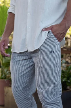 Pants & Jeans<Youngla 621-Simply Linen Pants Black|Blue Striped|Off-White|Olive Green