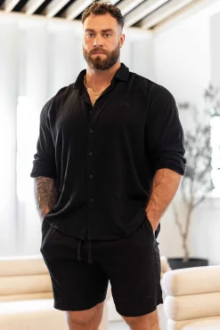 Shirts<Youngla 825-Simply Linen Shirts Black|Blue Striped|Off-White|Olive Green