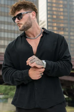 Shirts<Youngla 825-Simply Linen Shirts Black|Blue Striped|Off-White|Olive Green