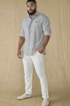 Shirts<Youngla 825-Simply Linen Shirts Black|Blue Striped|Off-White|Olive Green