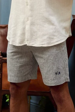 Shorts<Youngla 147-Simply Linen Shorts Black|Blue Striped|Off-White|Olive Green
