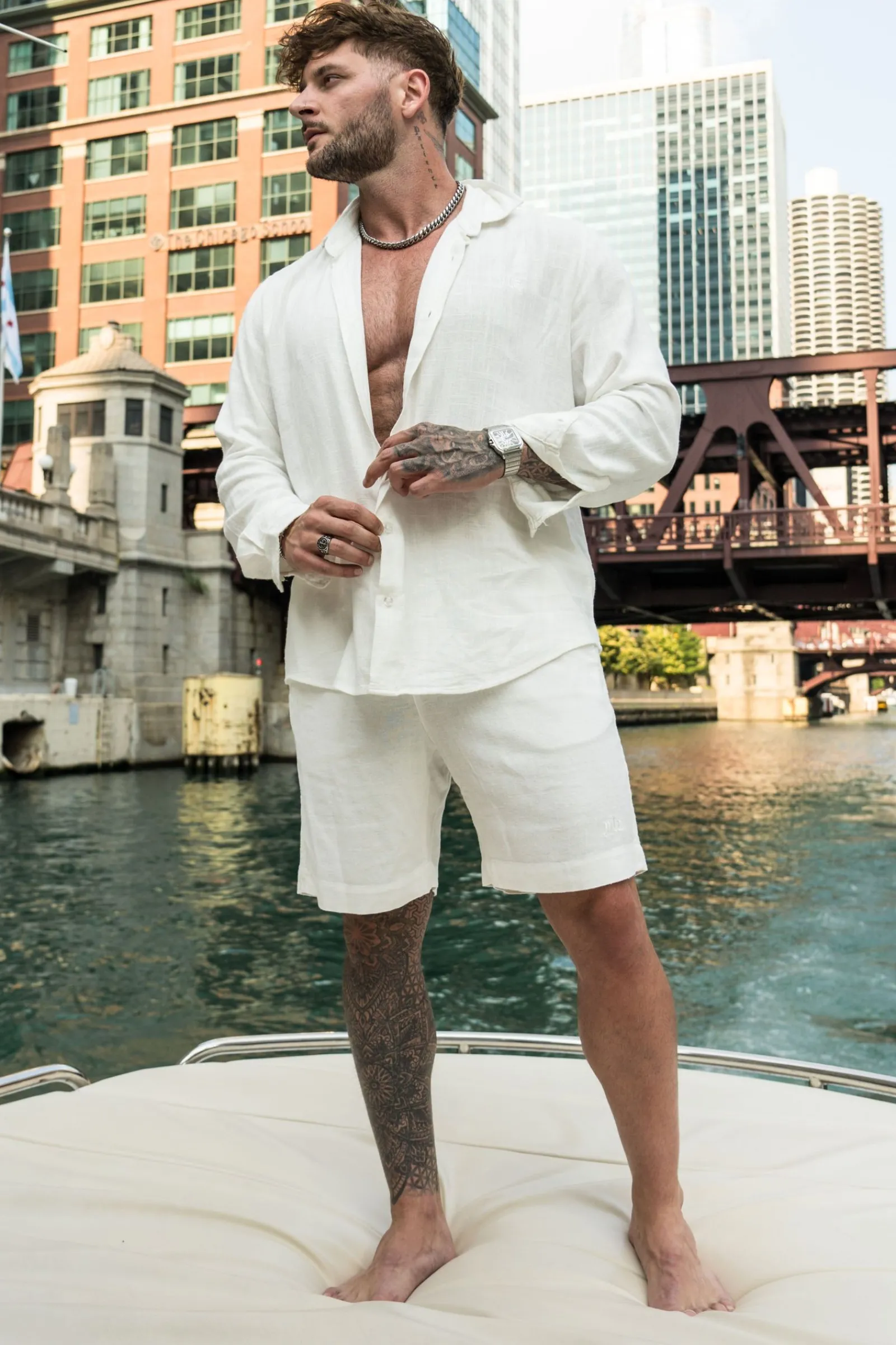 Shorts<Youngla 147-Simply Linen Shorts Black|Blue Striped|Off-White|Olive Green