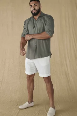 Shorts<Youngla 147-Simply Linen Shorts Black|Blue Striped|Off-White|Olive Green