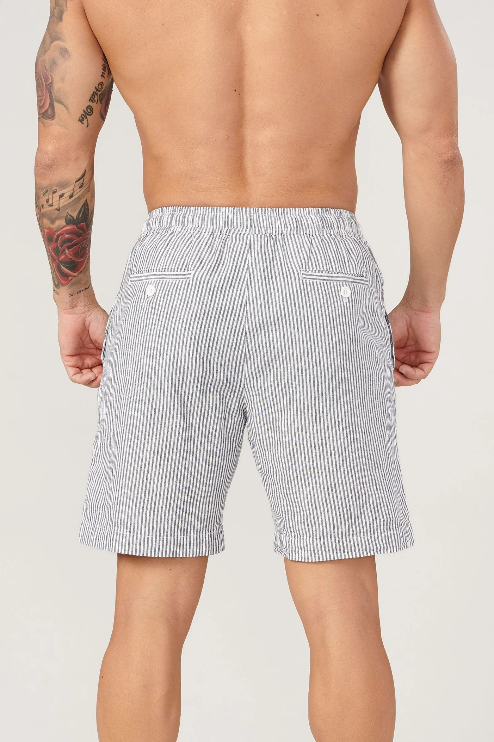 Shorts<Youngla 147-Simply Linen Shorts Black|Blue Striped|Off-White|Olive Green