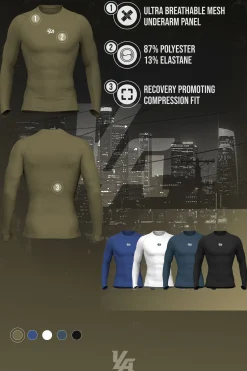 Shirts<Youngla 802-Speed Compression Longsleeves Black|Dark Blue|Olive|Teal