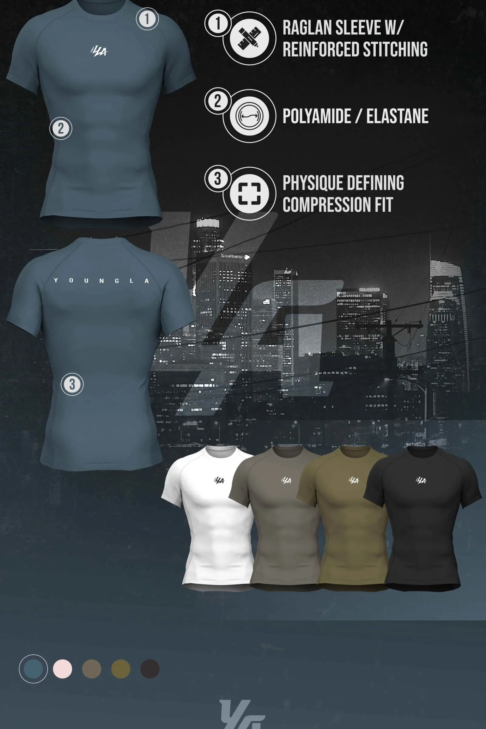Shirts<Youngla 474-Speed Compression Tees Black|Grey|Olive|Teal