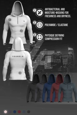 Shirts<Youngla 832-Supervillain Compression Hoodies Black|Burgundy|Charcoal|Navy