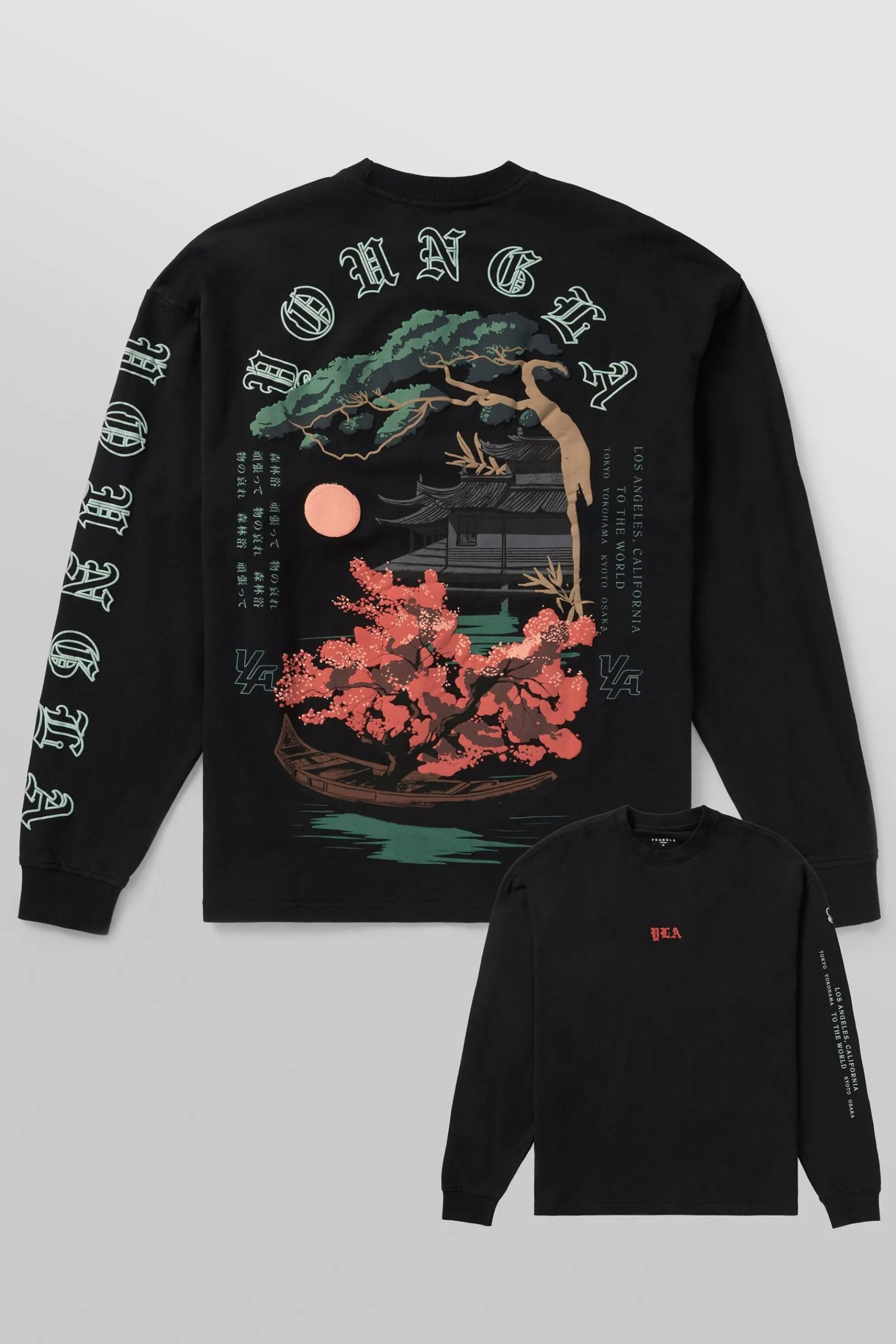 Shirts<Youngla 8038-Tokyo Longsleeves Black Bonsai Art|Black Temple Dragon|White Bonsai Art|White Temple Dragon