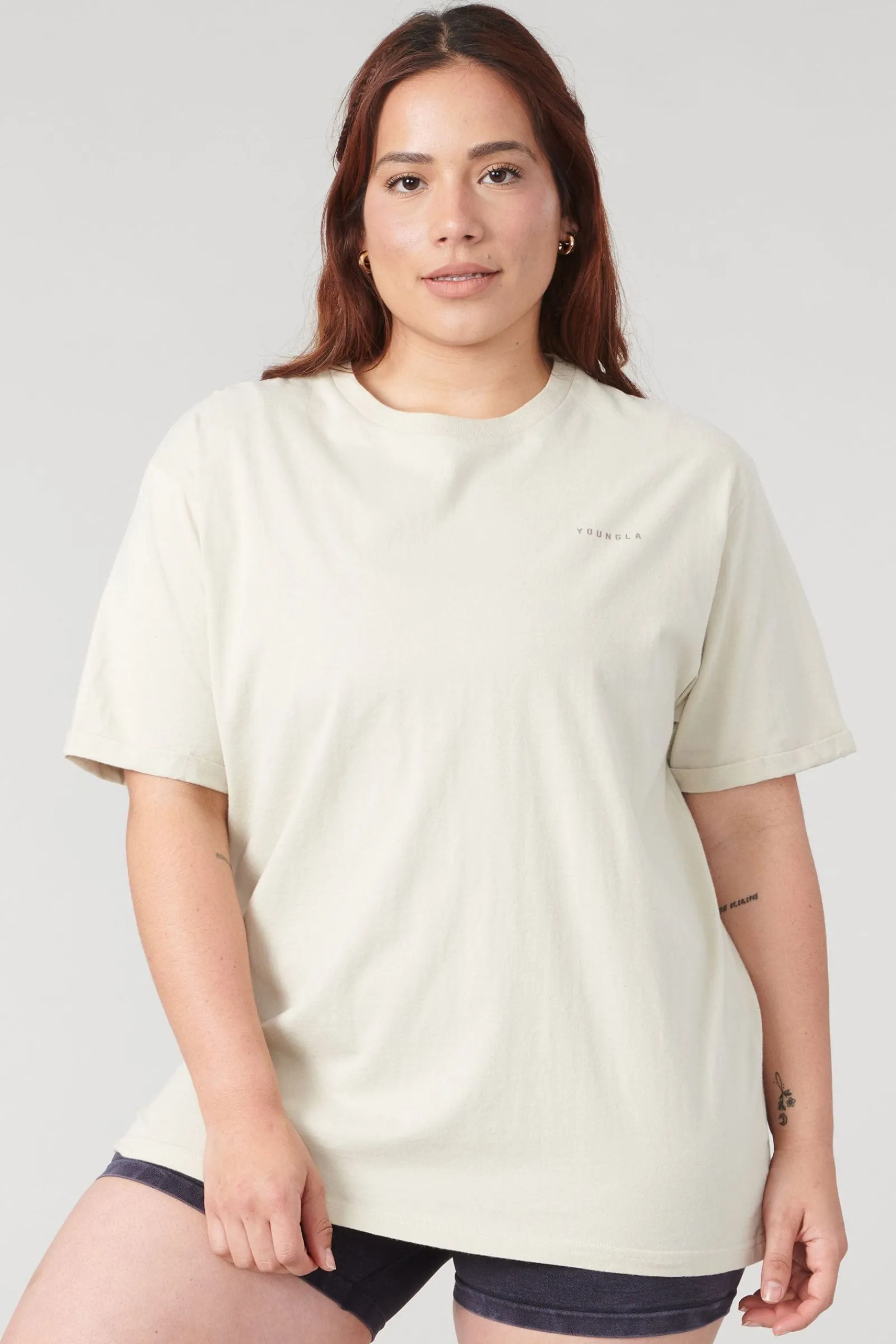 Tops<Youngla W424 Bloc Oversized Tee Black|Coconut Milk|Light Grey|Muted Berry