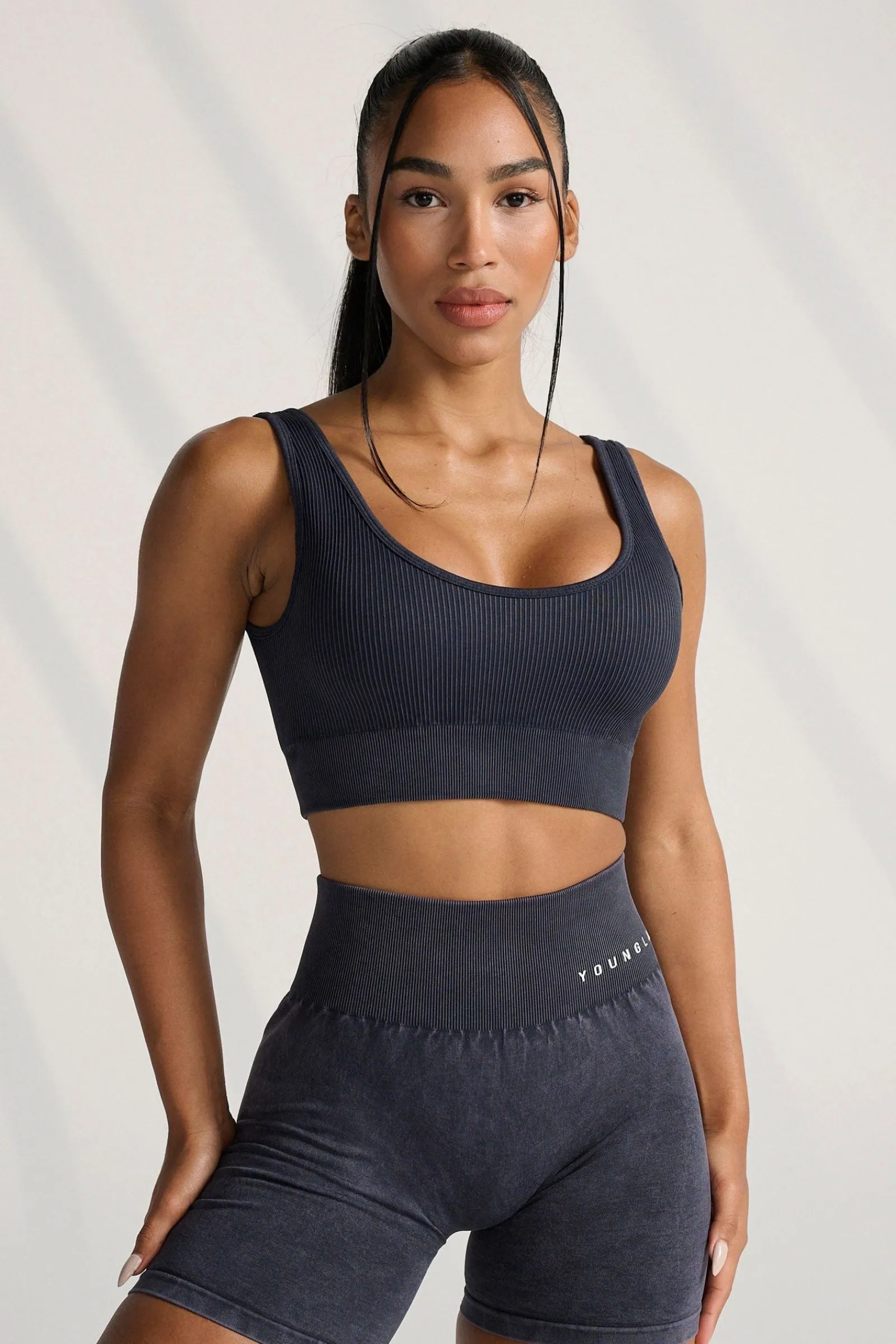 Bras<Youngla W315 Carbon Ribbed Sports Bra Black Wash|Grey Wash|Plum Truffle