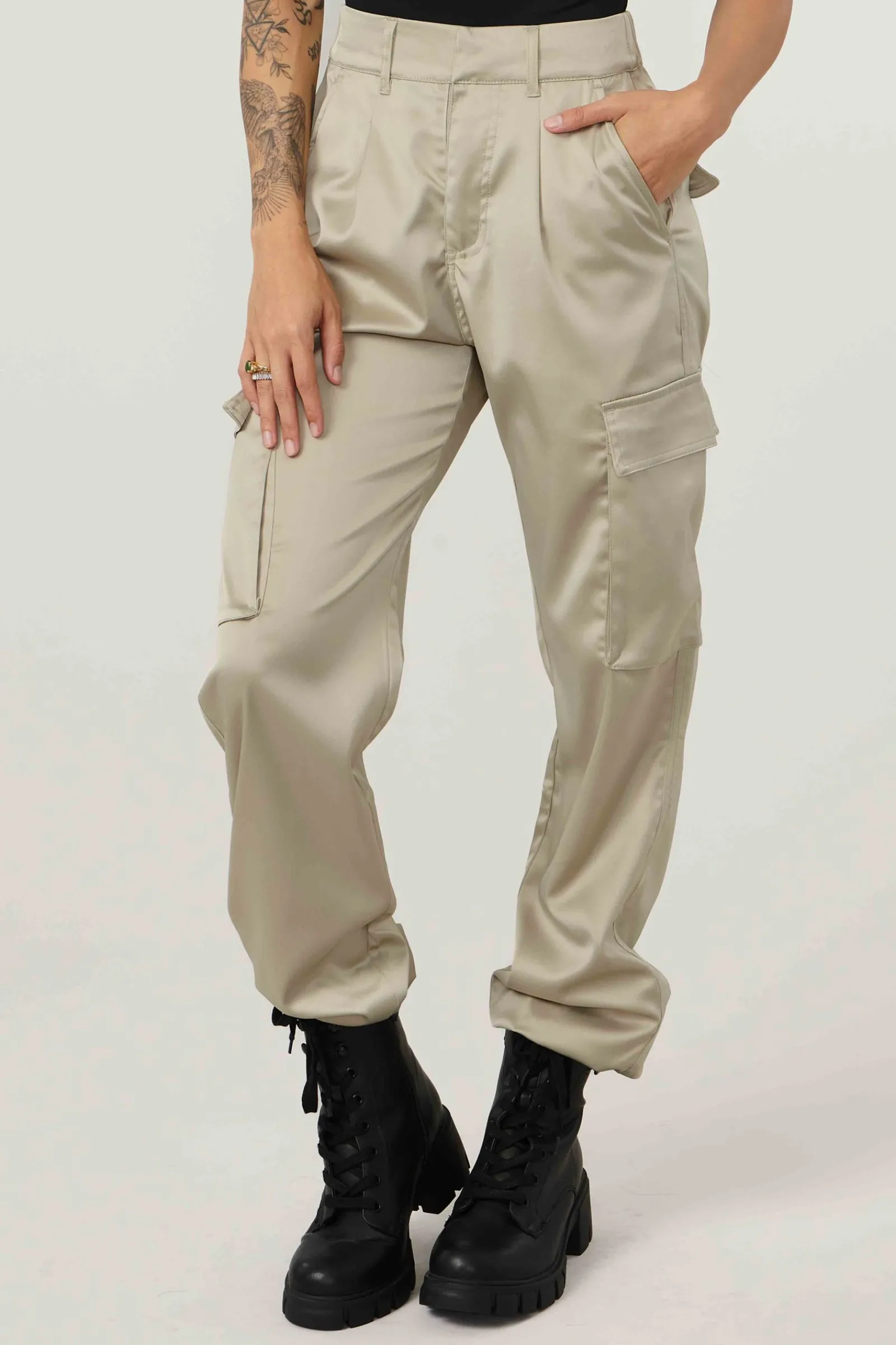 Joggers & Pants<Youngla W217 Gloria Satin Cargo Sage Green|Khaki|Black