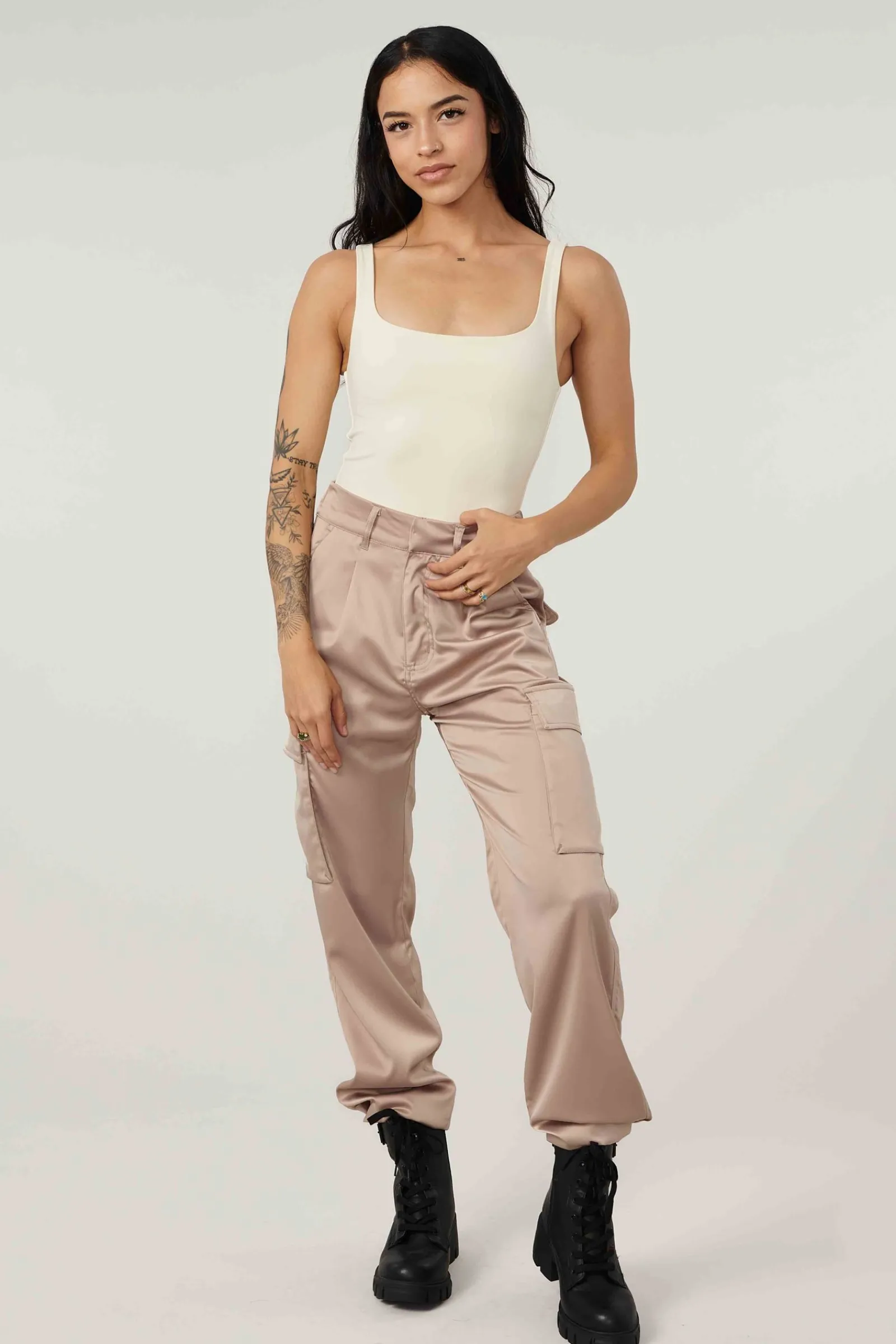 Joggers & Pants<Youngla W217 Gloria Satin Cargo Sage Green|Khaki|Black