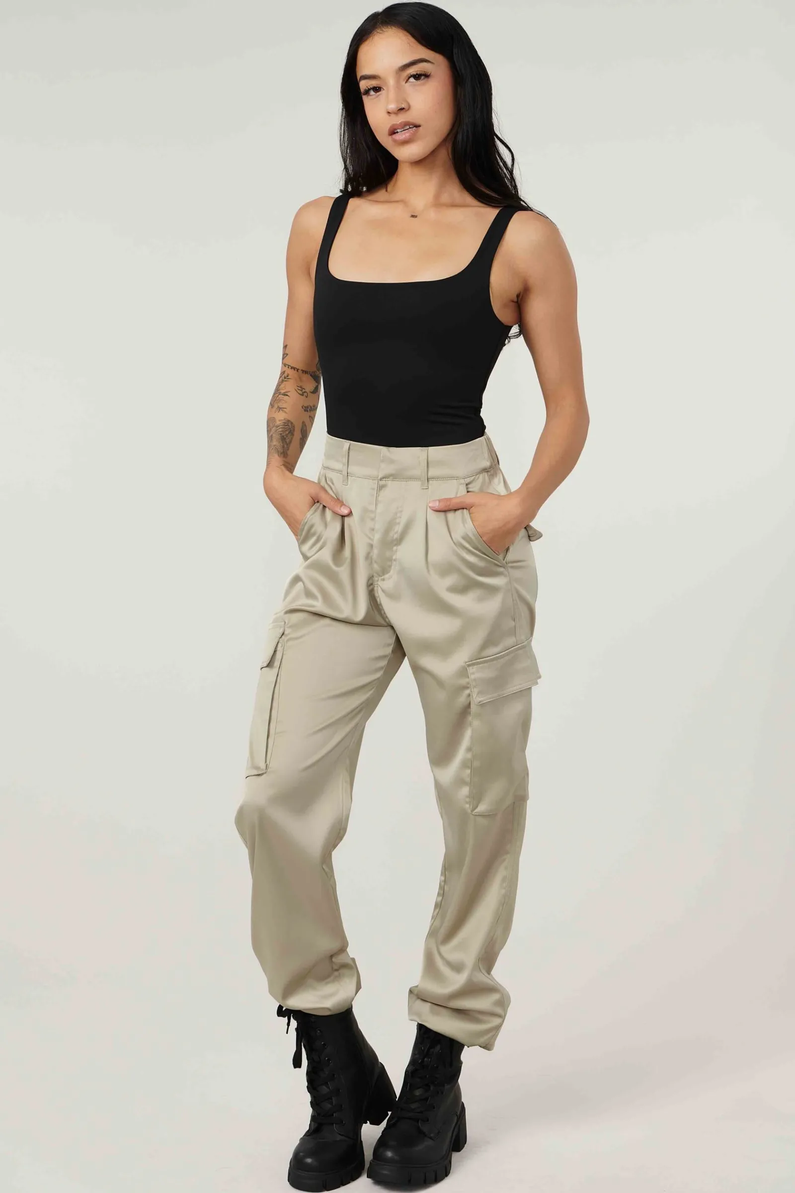 Joggers & Pants<Youngla W217 Gloria Satin Cargo Sage Green|Khaki|Black
