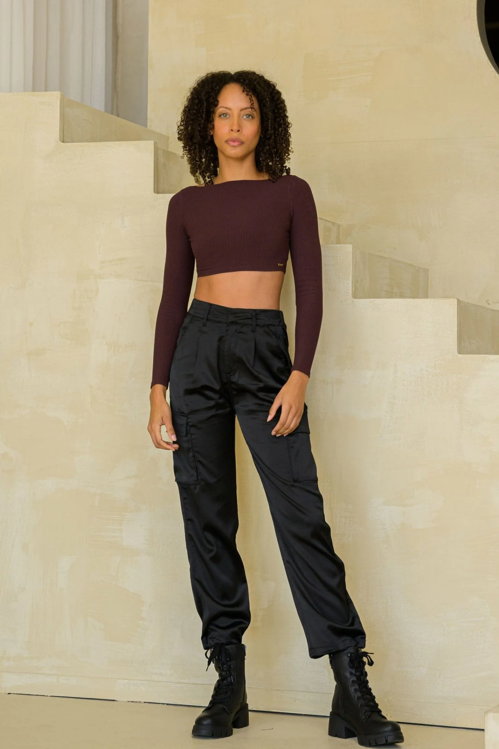 Joggers & Pants<Youngla W217 Gloria Satin Cargo Sage Green|Khaki|Black