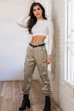 Joggers & Pants<Youngla W217 Gloria Satin Cargo Sage Green|Khaki|Black