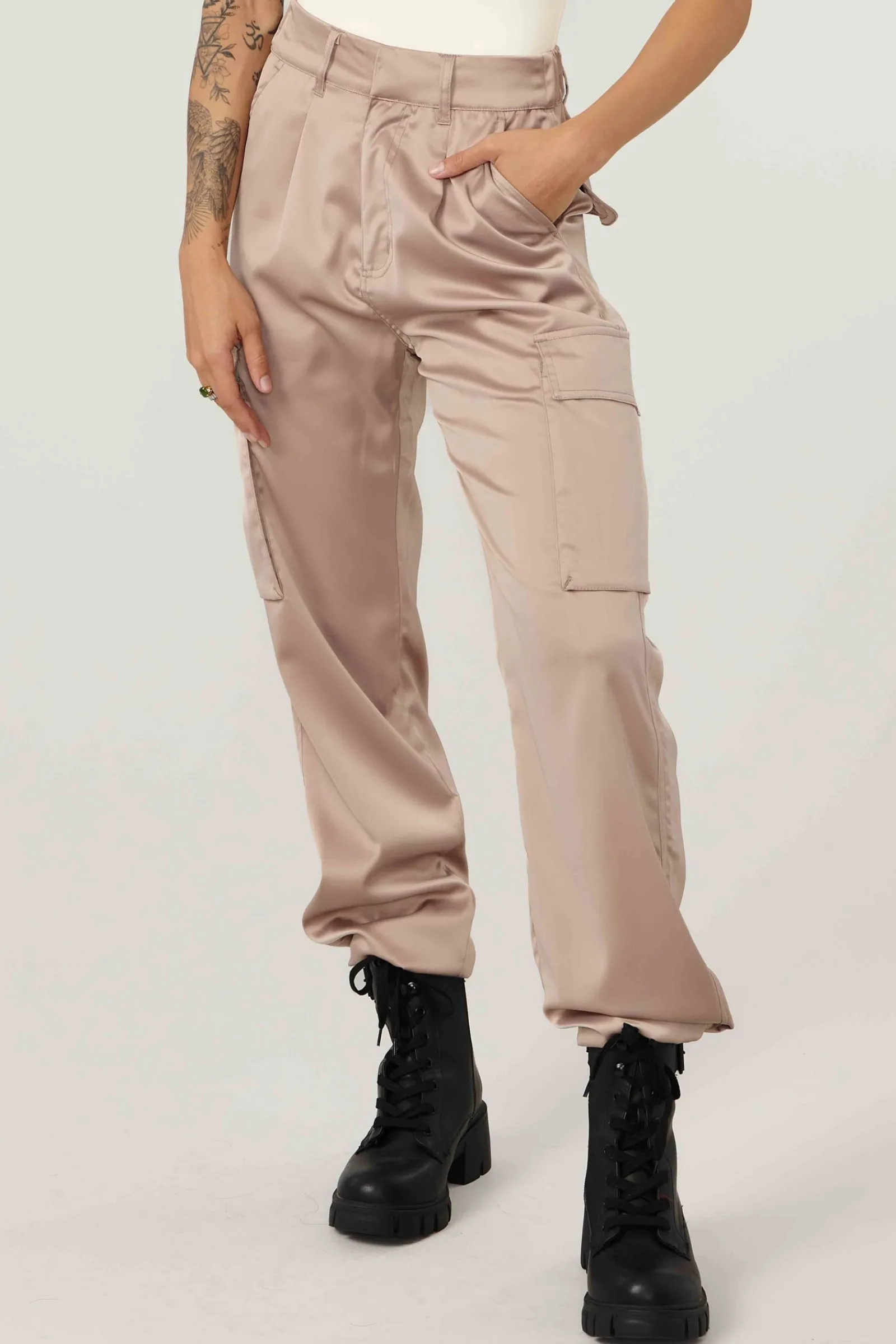 Joggers & Pants<Youngla W217 Gloria Satin Cargo Sage Green|Khaki|Black