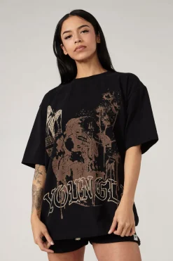 Tops<Youngla W427 Phantom Oversized Tees Black Wash|Bone Wash|Brown Wash|Orange Wash