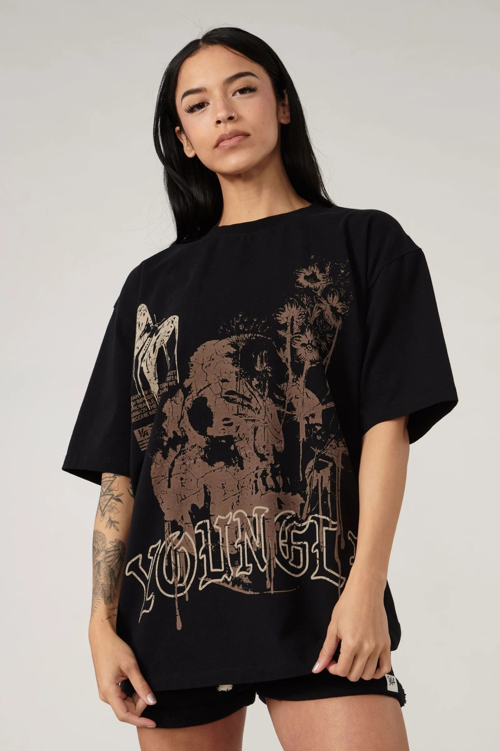 Tops<Youngla W427 Phantom Oversized Tees Black Wash|Bone Wash|Brown Wash|Orange Wash