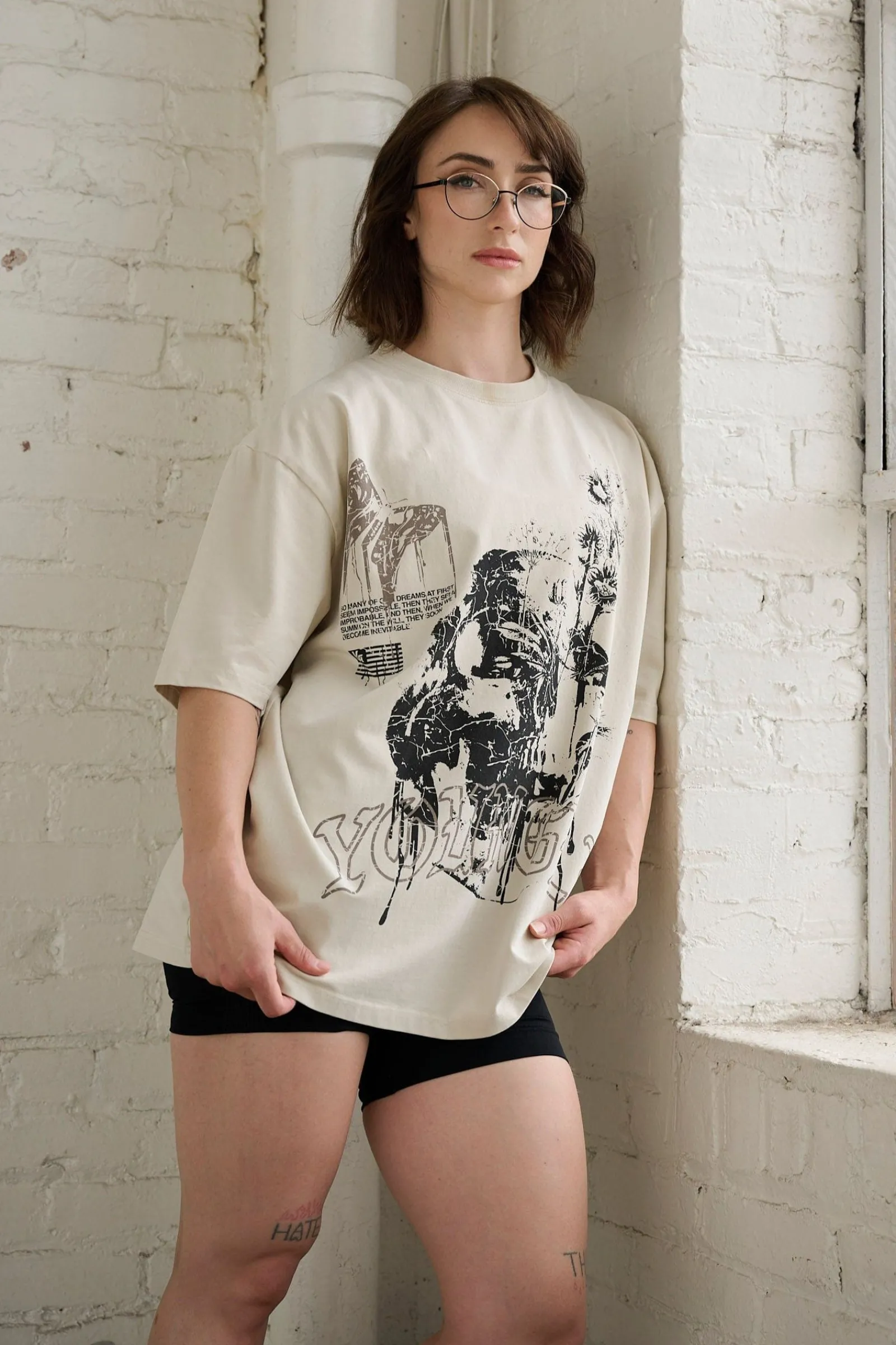 Tops<Youngla W427 Phantom Oversized Tees Black Wash|Bone Wash|Brown Wash|Orange Wash