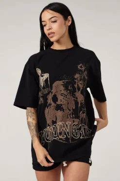 Tops<Youngla W427 Phantom Oversized Tees Black Wash|Bone Wash|Brown Wash|Orange Wash
