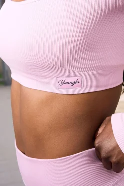 Tops<Youngla W449 Ribbed Seamless Longsleeve Crop Black|Blue|Cream|Mauve