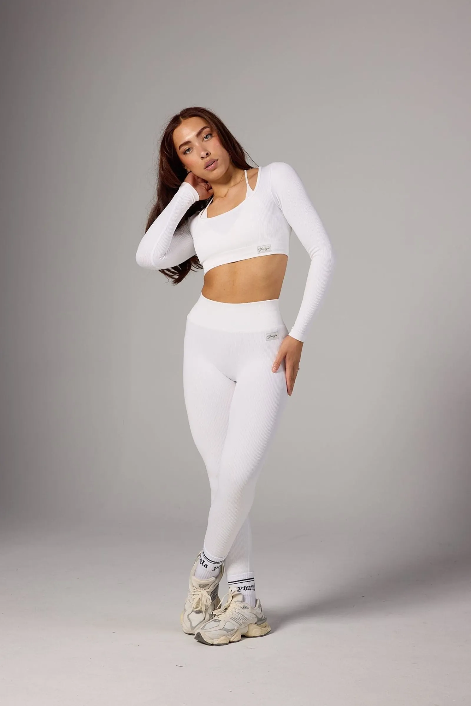 Tops<Youngla W449 Ribbed Seamless Longsleeve Crop Black|Blue|Cream|Mauve