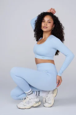Tops<Youngla W449 Ribbed Seamless Longsleeve Crop Black|Blue|Cream|Mauve