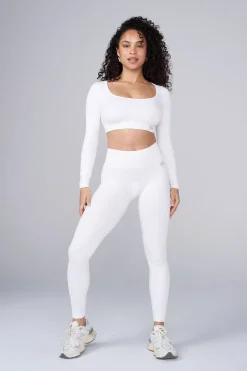 Tops<Youngla W449 Ribbed Seamless Longsleeve Crop Black|Blue|Cream|Mauve