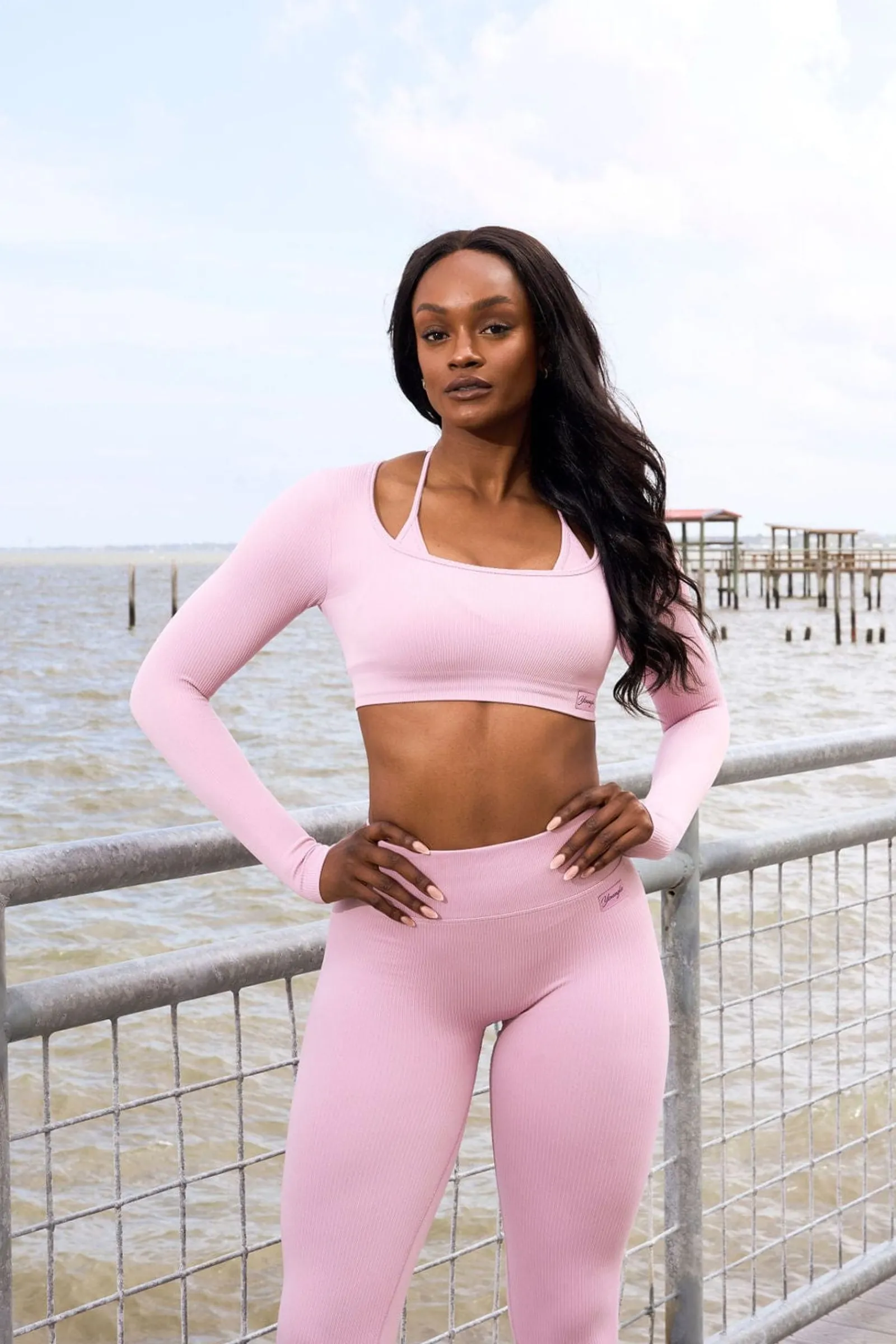 Tops<Youngla W449 Ribbed Seamless Longsleeve Crop Black|Blue|Cream|Mauve