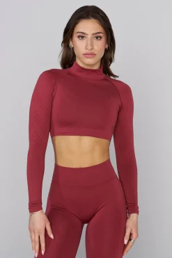 Tops<Youngla W445 Seamless Curve Longsleeve Crop Black|Charcoal|Cider|Moss