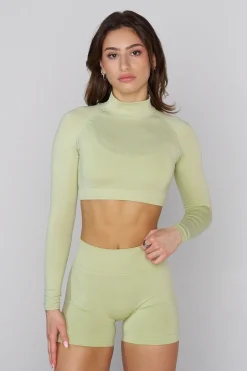 Tops<Youngla W445 Seamless Curve Longsleeve Crop Black|Charcoal|Cider|Moss