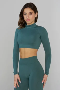 Tops<Youngla W445 Seamless Curve Longsleeve Crop Black|Charcoal|Cider|Moss
