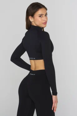 Tops<Youngla W445 Seamless Curve Longsleeve Crop Black|Charcoal|Cider|Moss