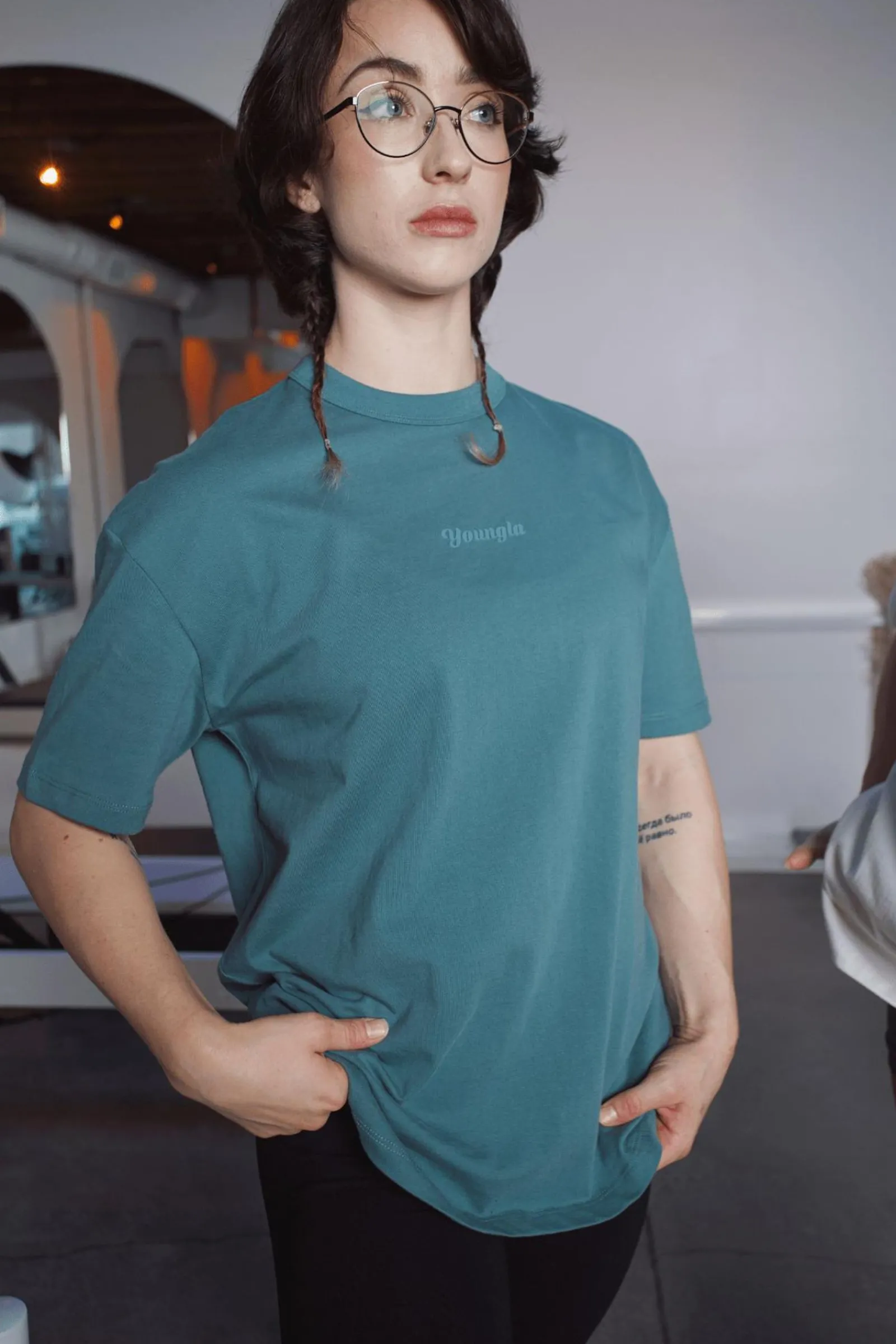 Tops<Youngla W443 Simple Tee Black|Brick|Vanilla|Charcoal