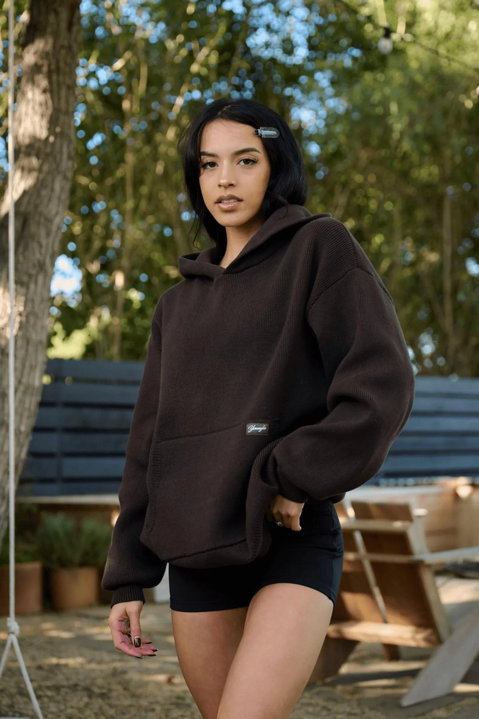 Outerwear<Youngla W514-Bella Sweater Hoodie Black|Brown|Oatmeal|Pistachio Green