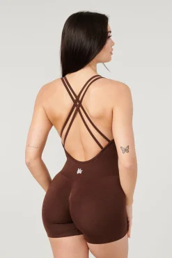 Tops<Youngla W330-Core Seamless Cross-Back Bodysuit Burgundy Silk|Polished Black|Tweed Brown|Velvet Teal