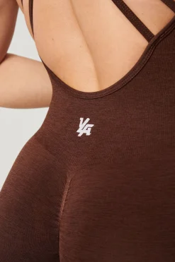 Tops<Youngla W330-Core Seamless Cross-Back Bodysuit Burgundy Silk|Polished Black|Tweed Brown|Velvet Teal