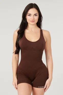 Tops<Youngla W330-Core Seamless Cross-Back Bodysuit Burgundy Silk|Polished Black|Tweed Brown|Velvet Teal