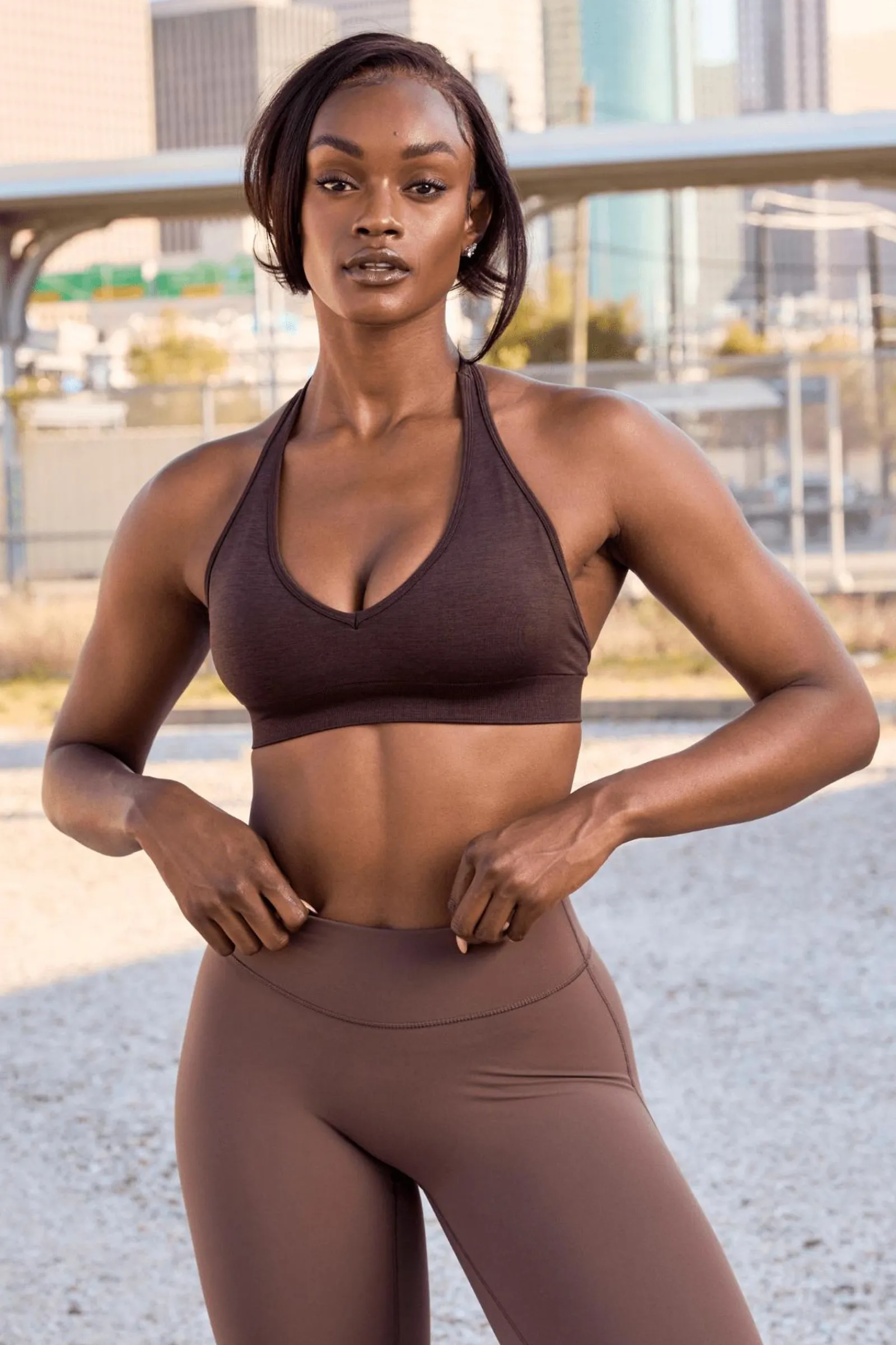 Bras<Youngla W328-Core Seamless Halter Sports Bra Burgundy Silk|Crushed Mauve|Polished Black|Tan Suede